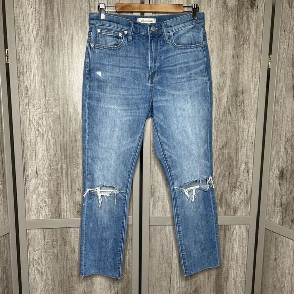 Madewell High Rise Slim Boyjean Jeans Blue Color Distressed Size 26 - Picture 1 of 10
